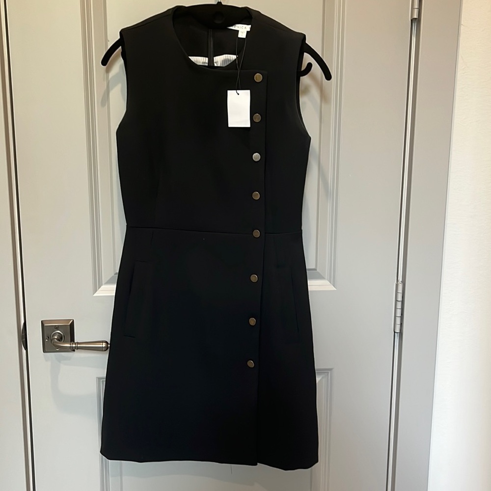 Veronica Beard Cutler Snap dress, black sleeveless zip back size 4